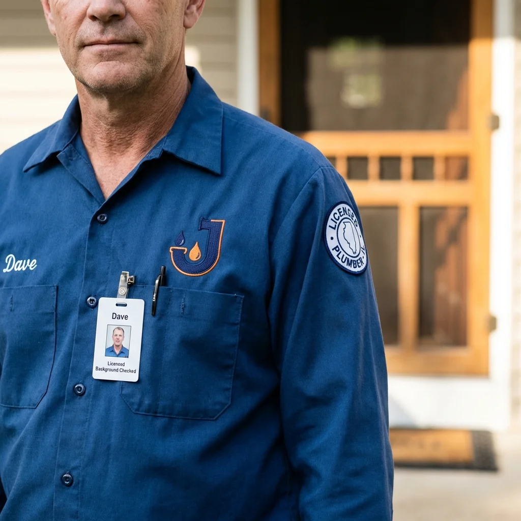 Licensed plumber showing ID badge in Russellton, PA