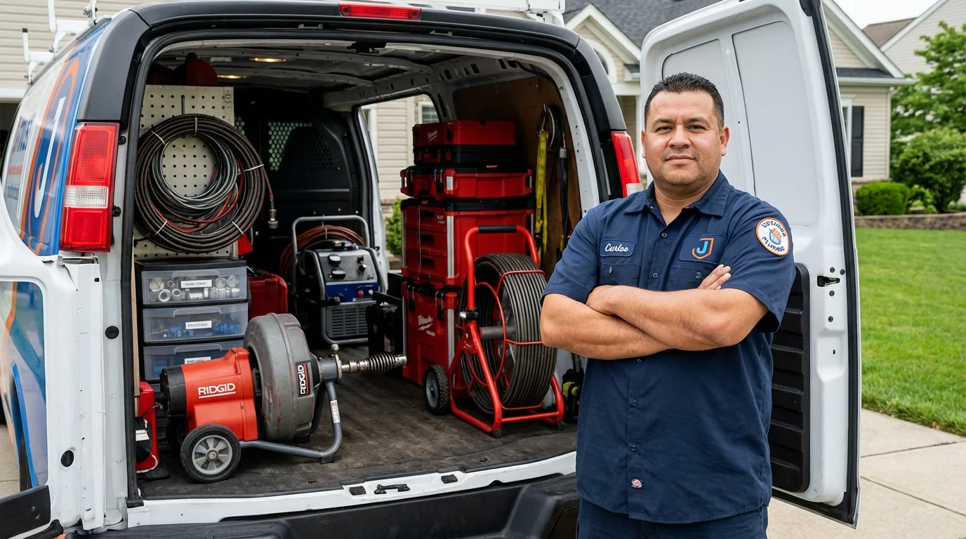 Professional drain cleaning equipment and Johns Plumbing LLC plumber in Russellton
