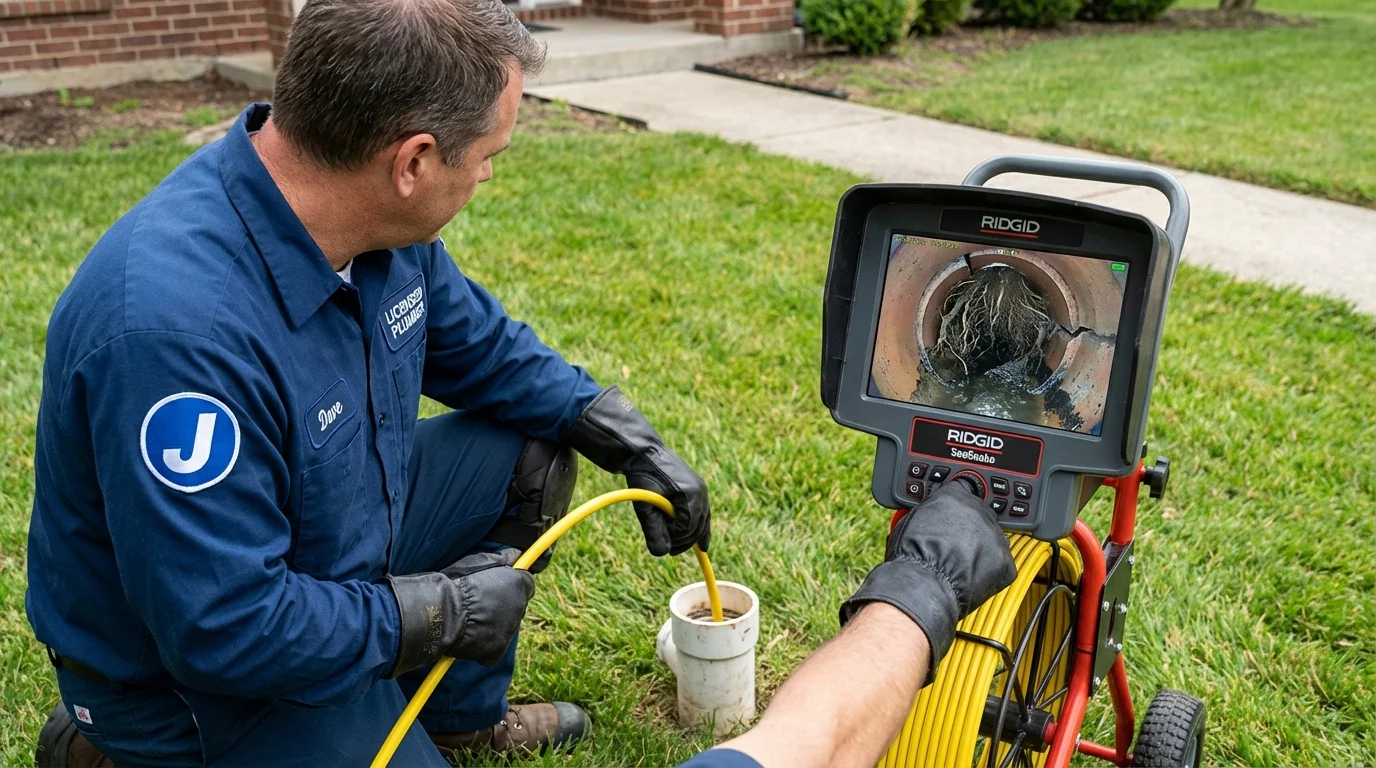 Sewer camera inspection being performed by Johns Plumbing LLC in Russellton