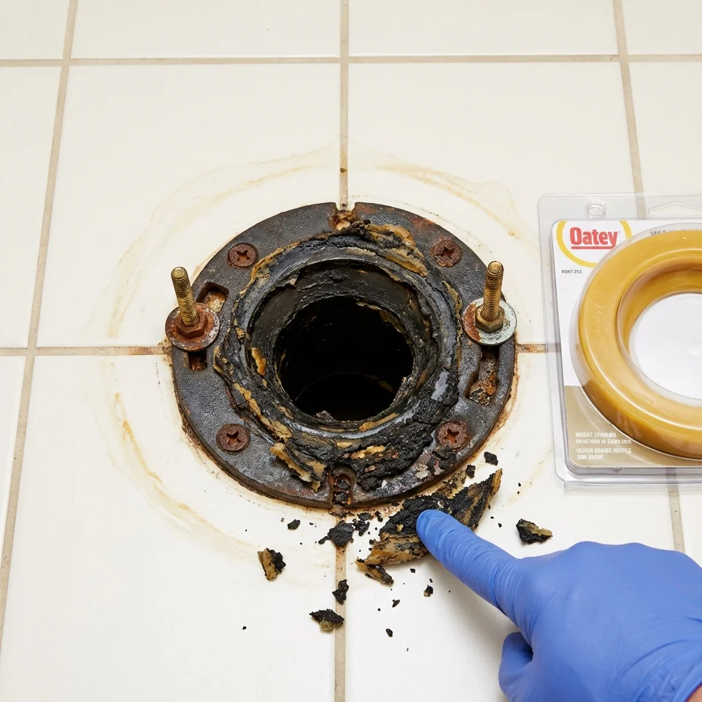 Failed wax ring showing water seepage at the base of a toilet in a Russellton, PA home